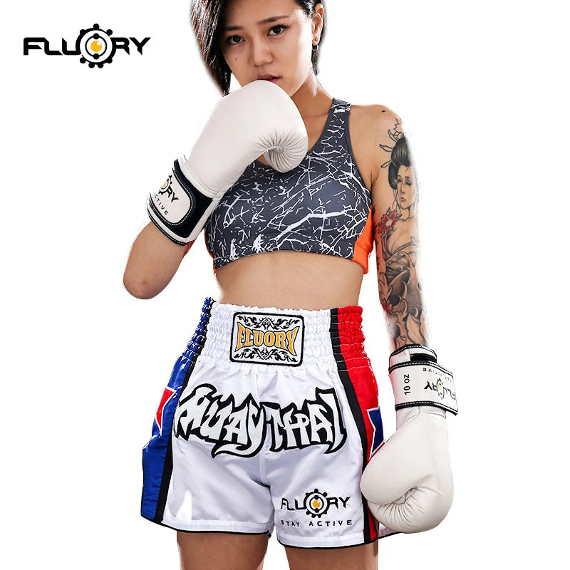 Fluory Boxing Short Muay Thai Fightwear Blue and Red Star Custom Muay Thai Shorts