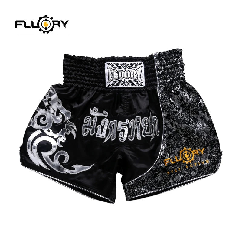 Fluory Printing Fight Shorts Boxing Shorts Embroidery Patches Muay Thai Shorts