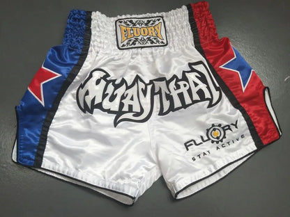 Fluory Boxing Short Muay Thai Fightwear Blue and Red Star Custom Muay Thai Shorts