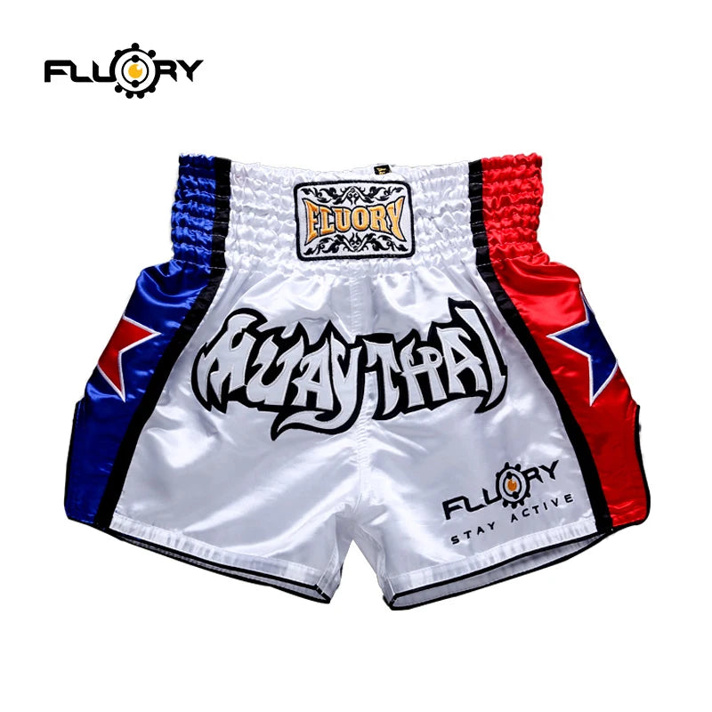 Fluory Boxing Short Muay Thai Fightwear Blue and Red Star Custom Muay Thai Shorts